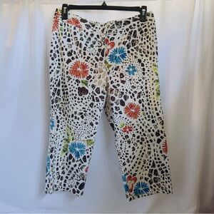 Chico's Casual Animal Print Flowers Multi Color RN79984 SZ 12/L Capri Cropped